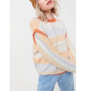 Urban Outfitters Marcia Eyelash Striped Rolled Edge Multicolor Sweater small